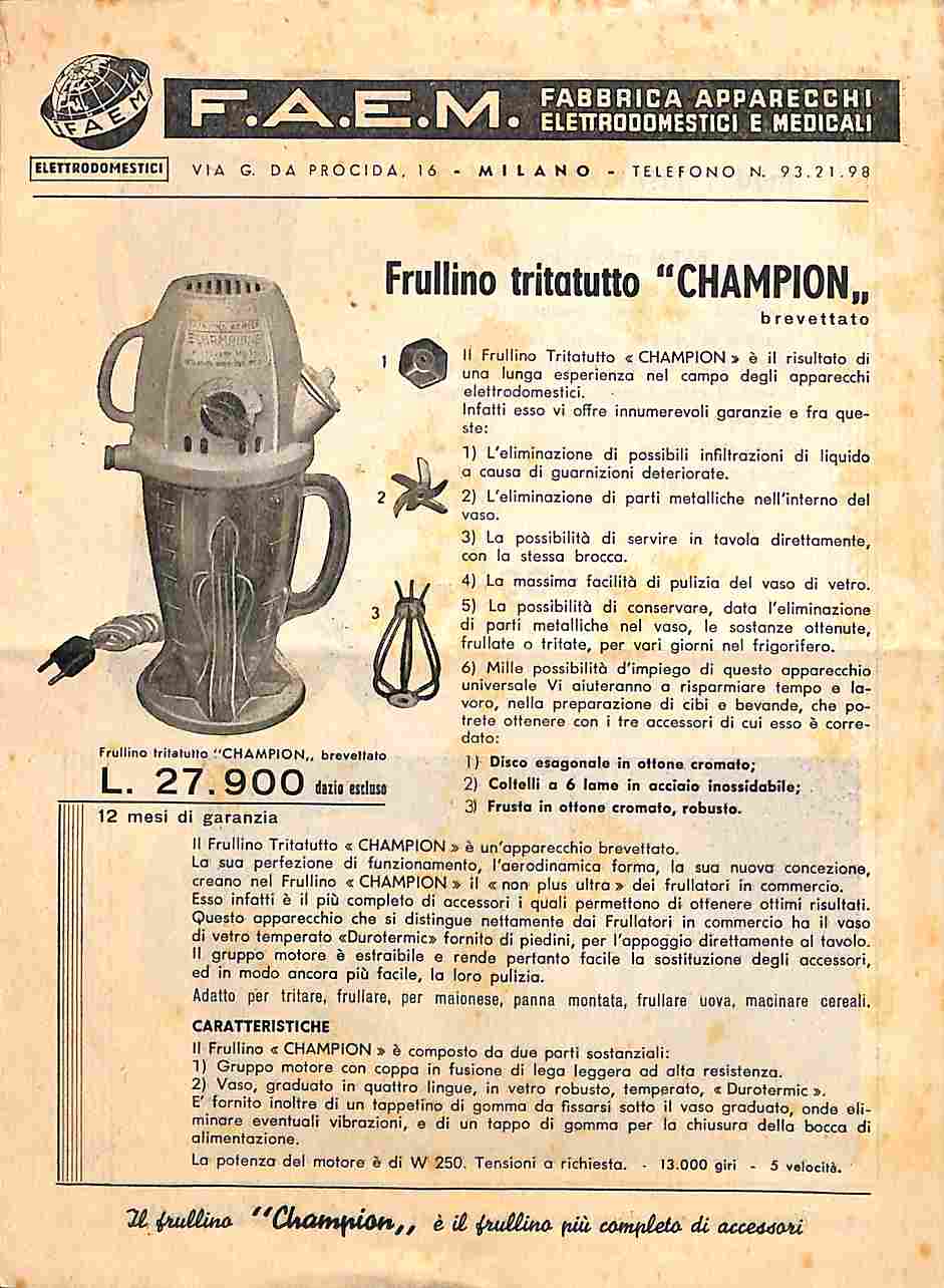 F.A.E.M. Fabbrica apparecchi elettrodomestici (pieghevole pubblicitario)